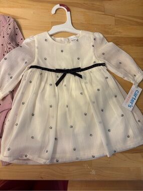 Carter's Cream Dress with Black Floral Accents and bow
